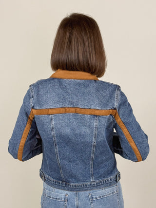 [TRIBAL] Zip Front Denim Jacket with Suede Trim