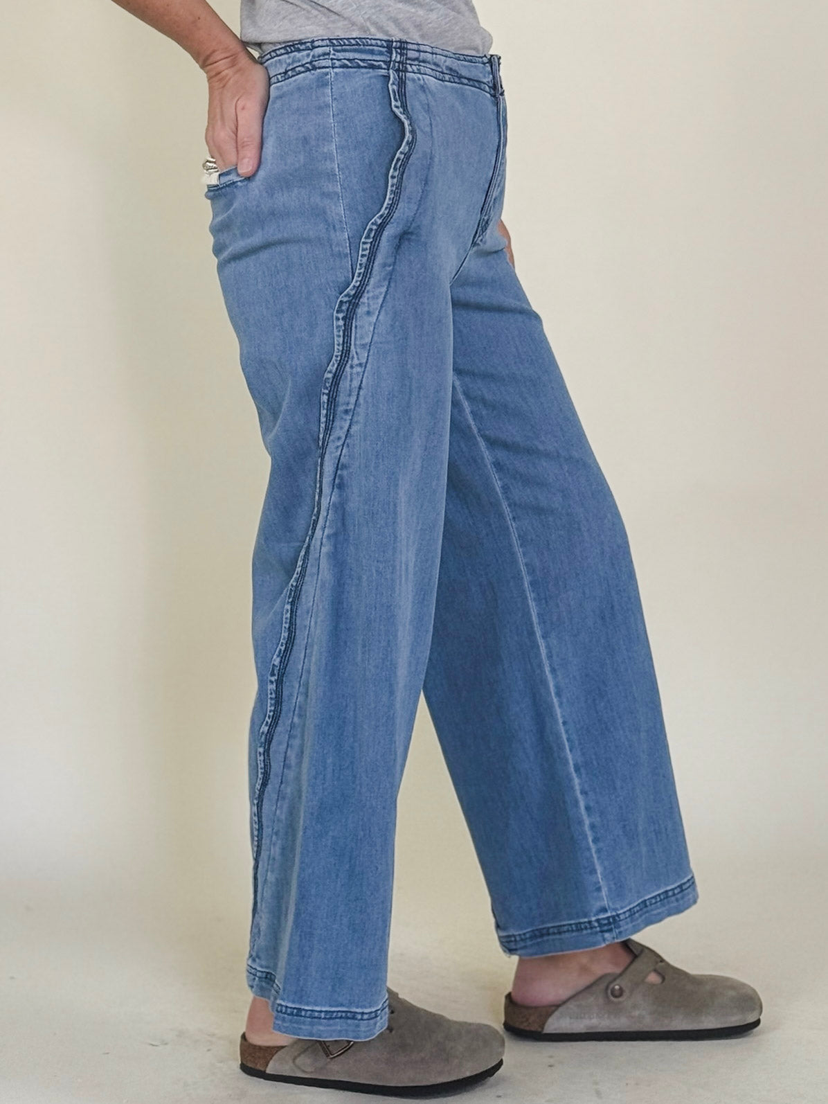 Santana Scalloped Edge Wide Leg Denim Pants
