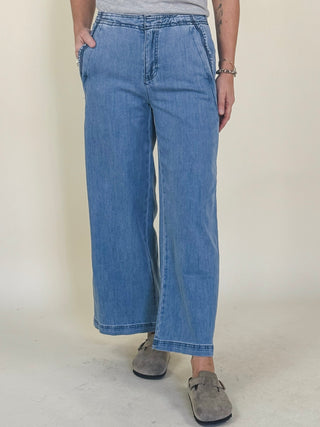 Santana Scalloped Edge Wide Leg Denim Pants