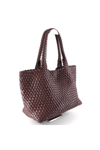 Woven Tote Bag with Cosmetic Pouch - Chocolate