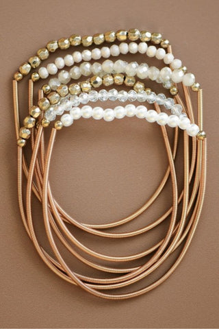 Stretchy Layered Guitar String Beaded Bracelet Set - White