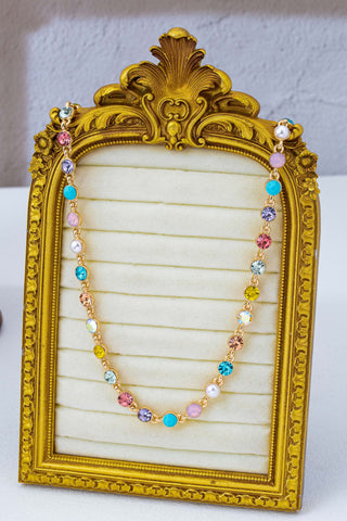 Crystal & Pearl Tennis-Style Necklace - Gold