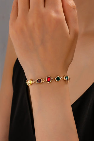 Multicolor Rhinestone Bezel Link Bracelet - Gold