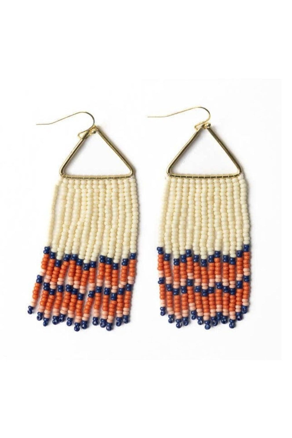 Whitney Scalloped Beaded Fringe Earrings - Lapis Coral
