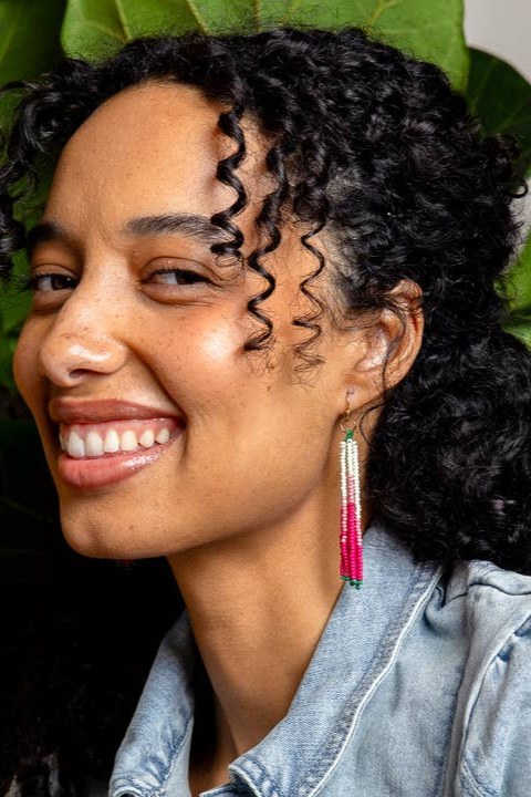 Abbey Tassel Ombre Bead Earrings - Hot Pink