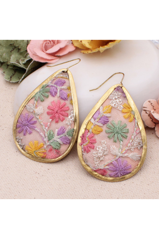 Pastel Pink Floral Embordered Earrings