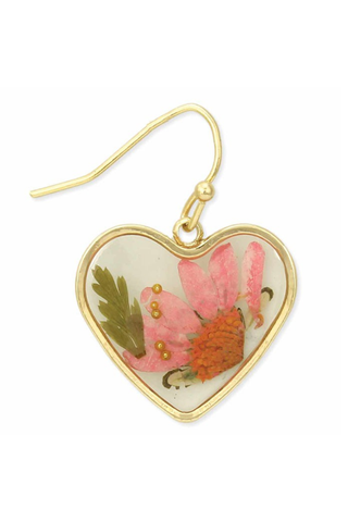 Cottage Floral Dried Flower Heart Earrings