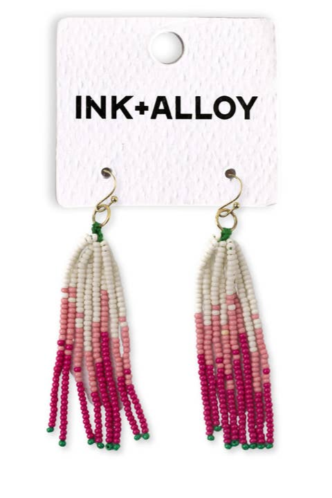 Abbey Tassel Ombre Bead Earrings - Hot Pink