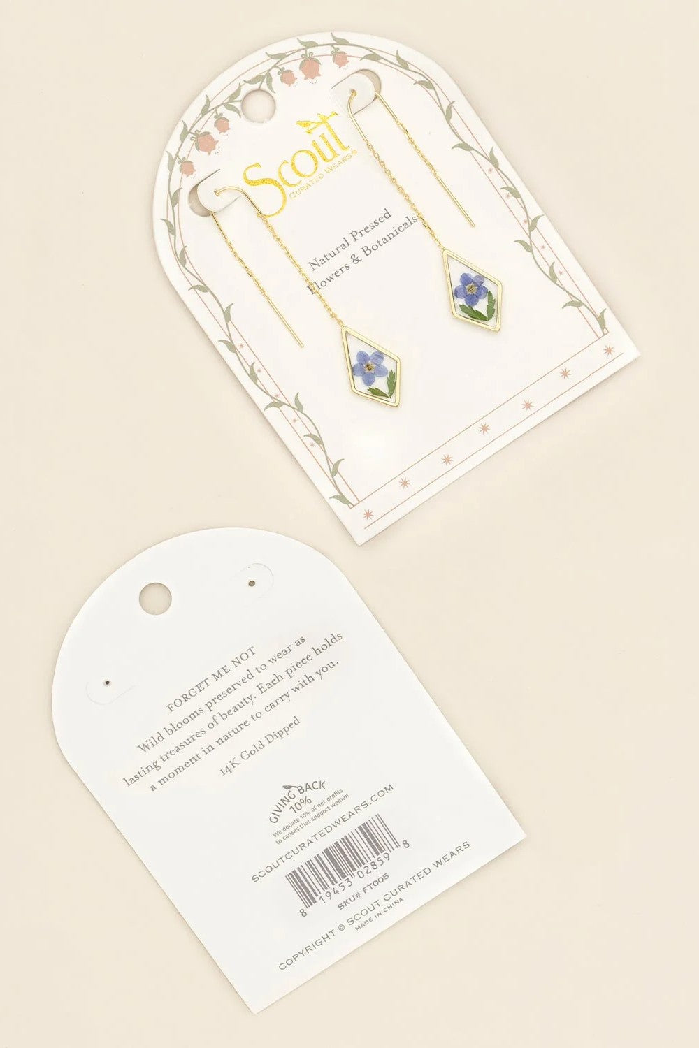Pressed Flower Thread Earrings - Blue Forget Me Not/Gold
