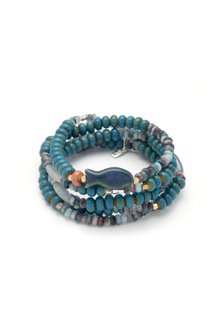 Ceramic Bead Wrap Bracelet/Necklace - Harmony/Fish