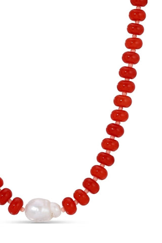 Stone Necklace with Baroque Pearl - Rust