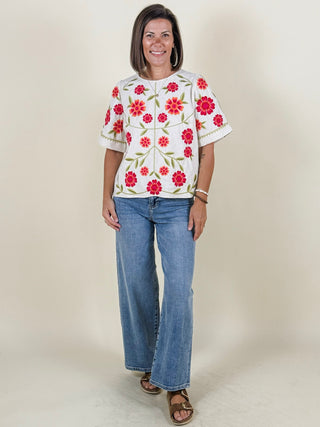 Marni Short Sleeve Floral Embroidery Detail Top