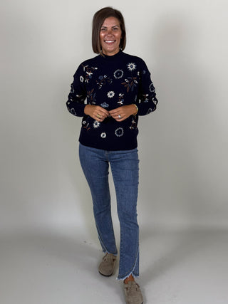 Mindy Embroidered Mock Neck Sweater