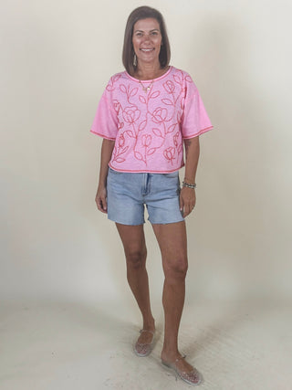 Betty Beaded Floral Applique T-Shirt