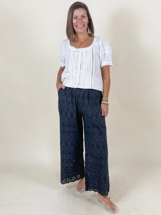 Winnie Drawstring Waist Eyelet Pants