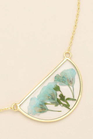 Pressed Flower Necklace - Blue Baby's Breath/Gold