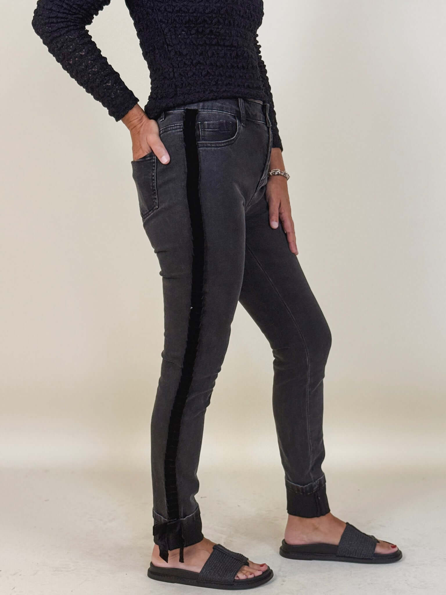 Gina Velvet Bow Slim Leg Jeans, 29" Inseam