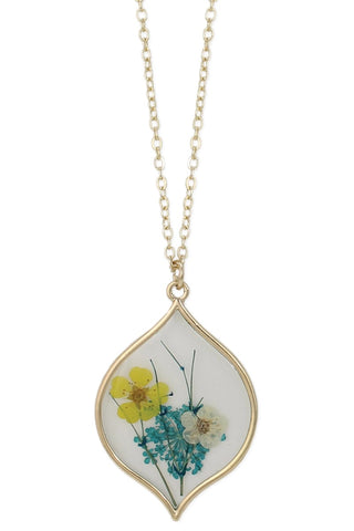 Yellow White Gold Marquise Dried Flower Necklace