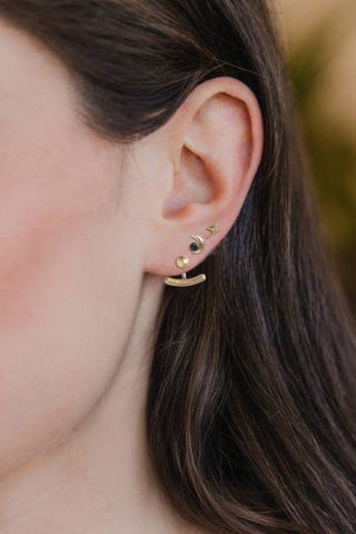 Stud Trio Ear Jacket Set - Moon/Black Spinel/Gold