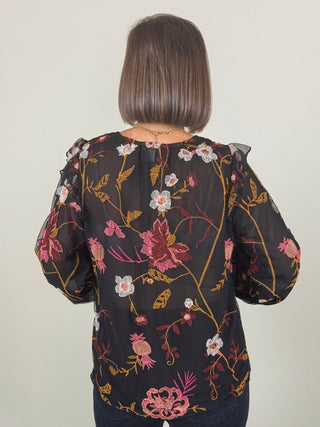 [TRIBAL] Floral Embroidered Frilly Blouse