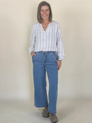 Santana Scalloped Edge Wide Leg Denim Pants