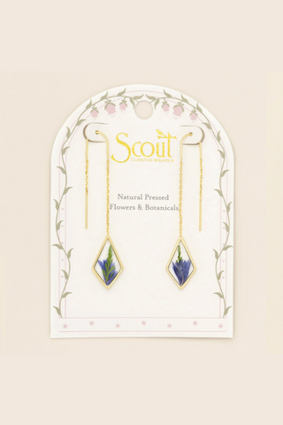 Pressed Flower Thread Earrings - Purple Cornflower/Gold