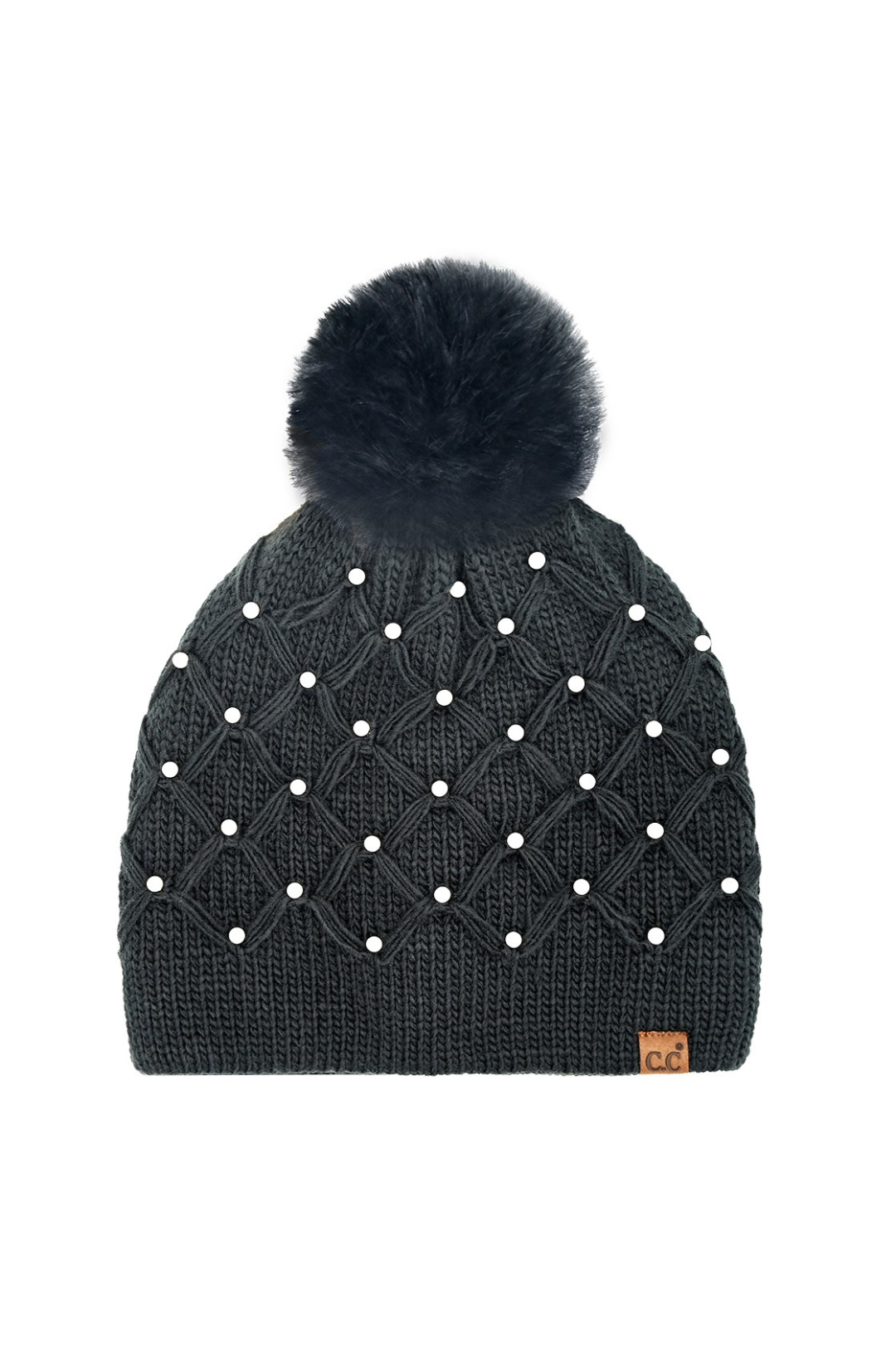 Pearl Crochet Beanie - Black