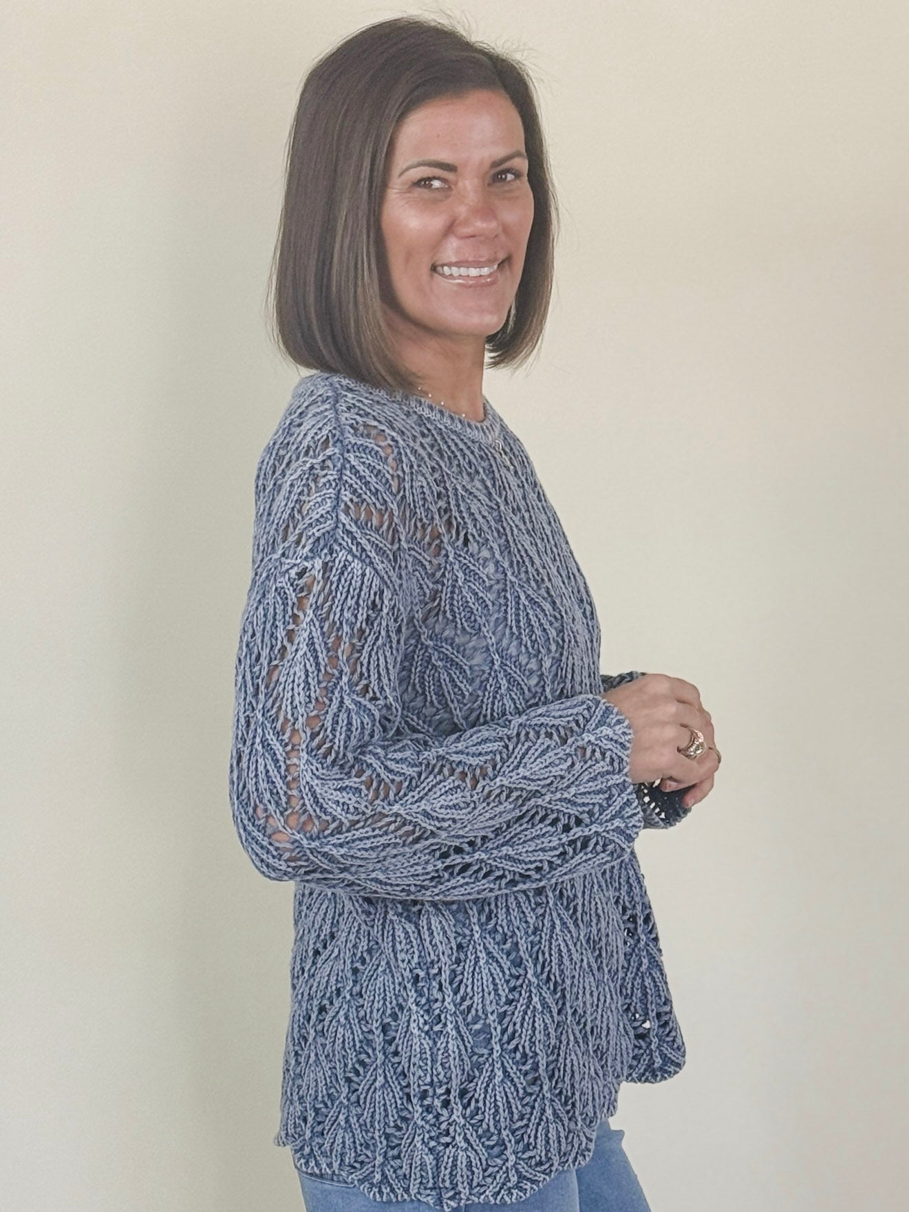 Crystal 3/4 Sleeve Crochet Sweater