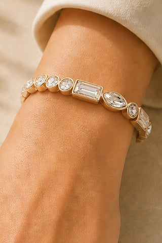 Multi-Shape Rhinestone Stretch Bracelet - Gold/Clear