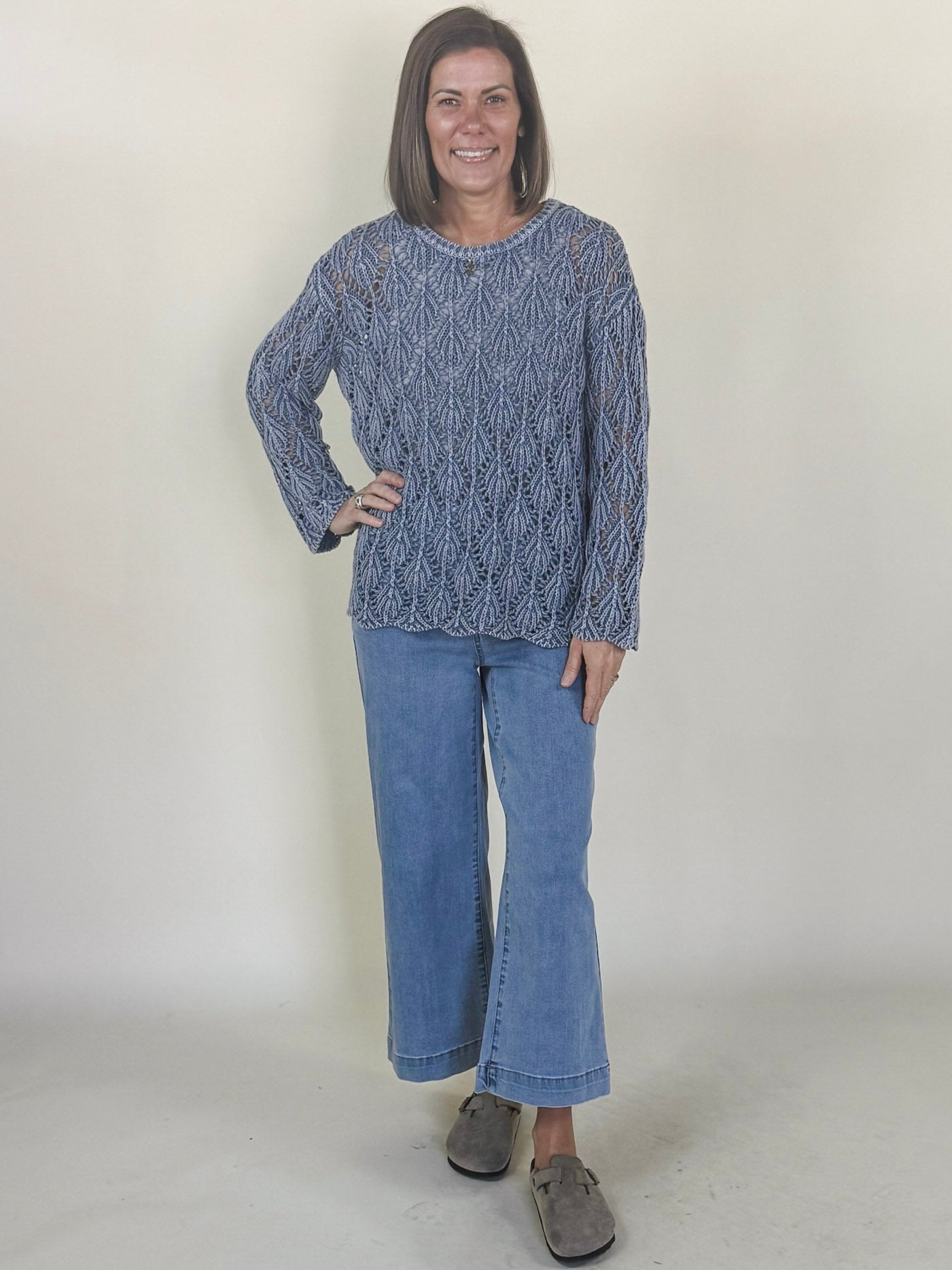 Crystal 3/4 Sleeve Crochet Sweater