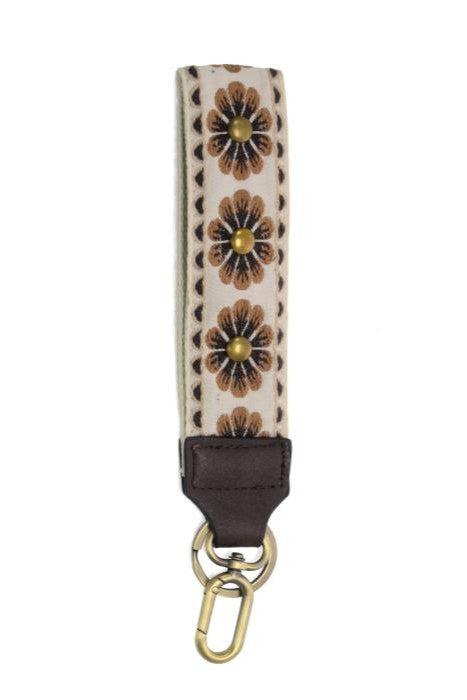 1.5" White Studded Daisy Easy Find Wristlet Keychain
