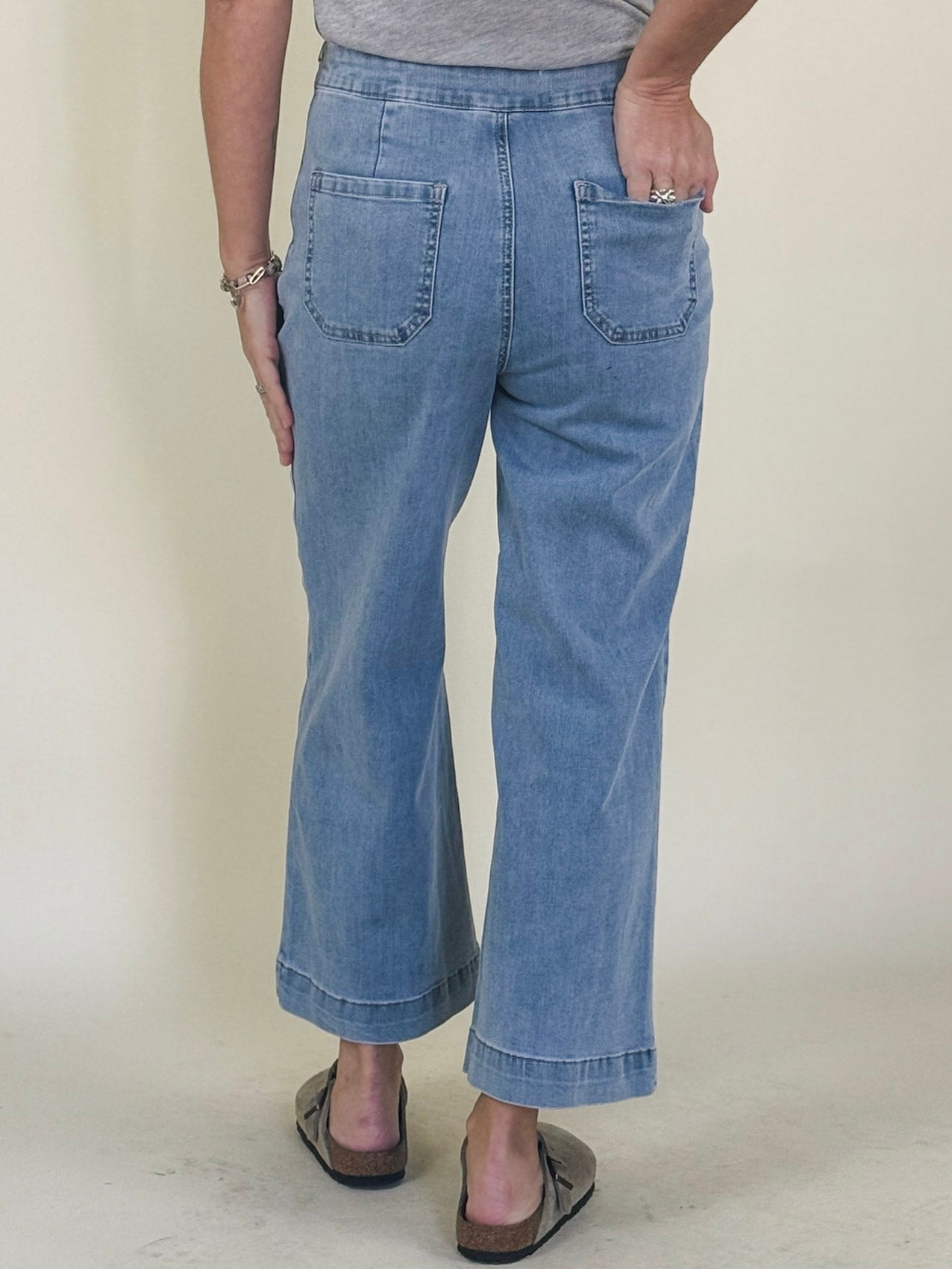 Diana Side Button Wide Leg Denim Pants