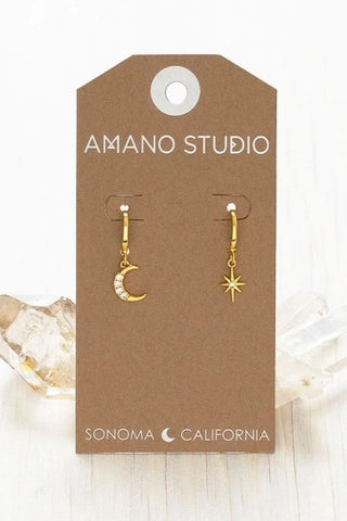 Moon & Star Huggie Hoop Earrings