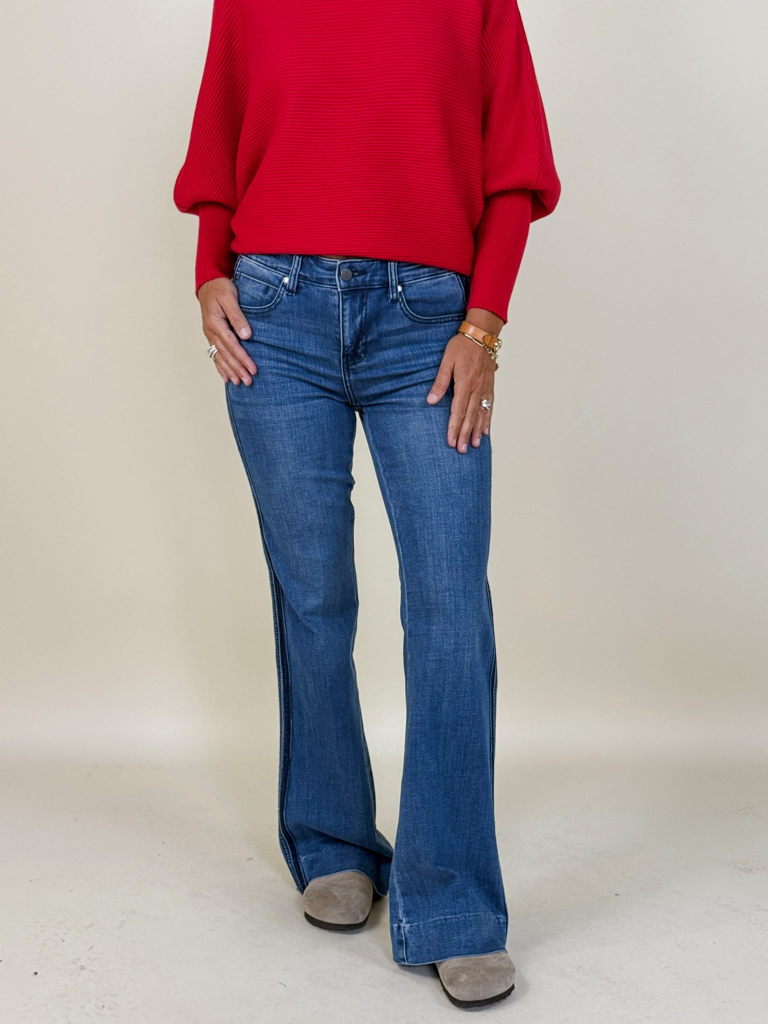 [Liverpool] Hannah Flare Jeans with Self Trim, 32" Inseam