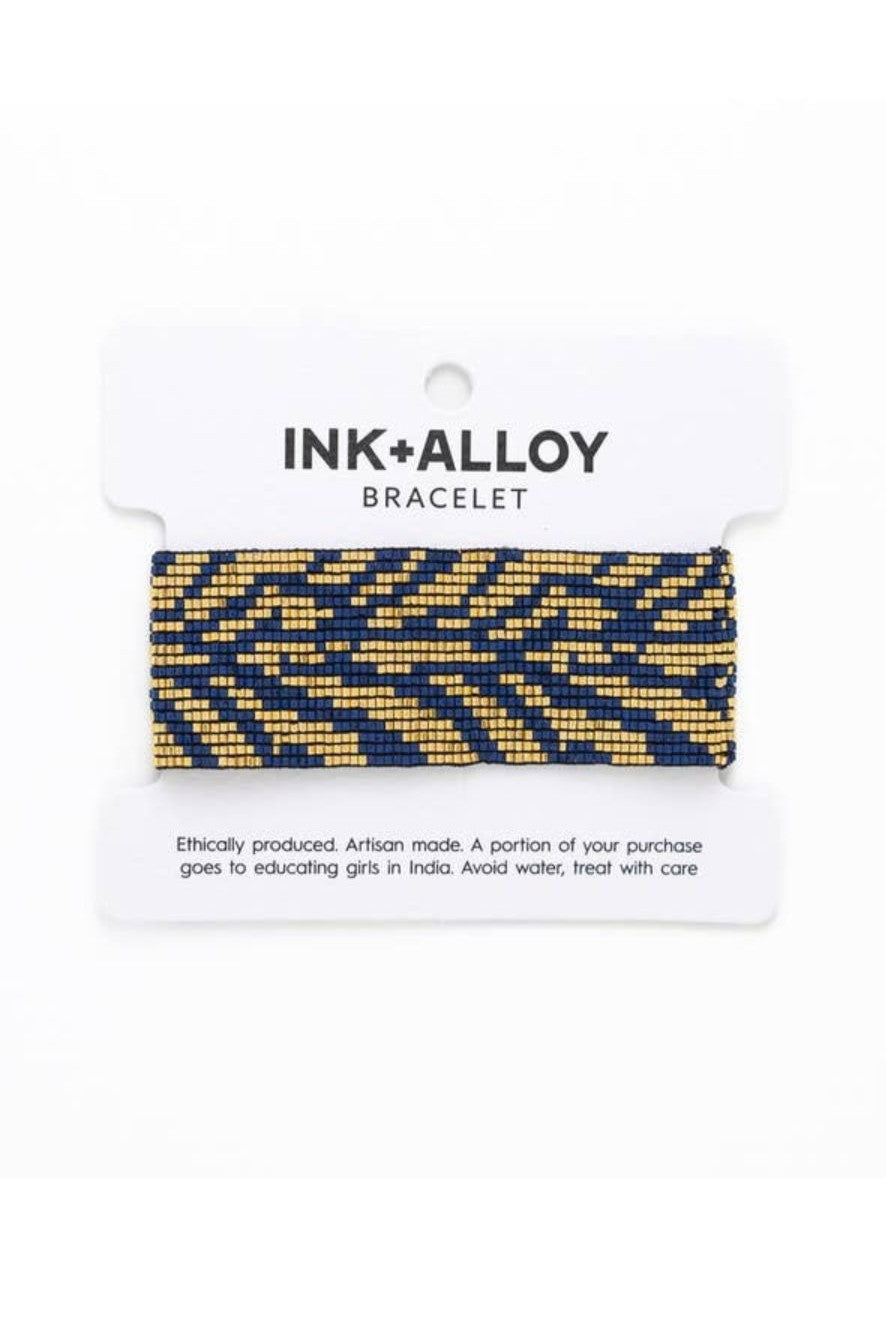Brooklyn Tiger Print Beaded Stretch Bracelet - Navy