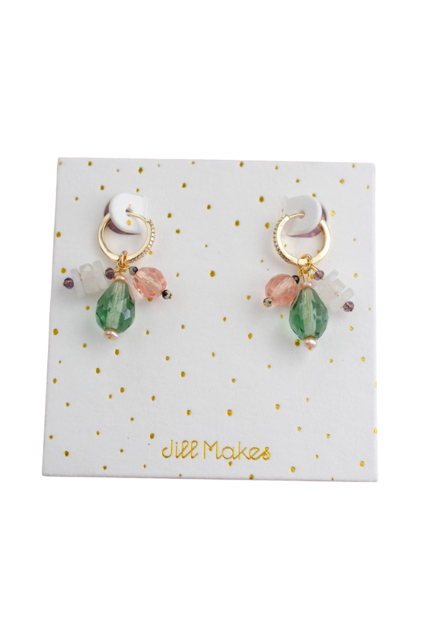 Green & Pink Moonstone Charm Hoop Earrings