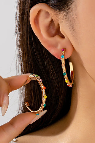 Multicolor Gemstone Hoop Earrings - Gold