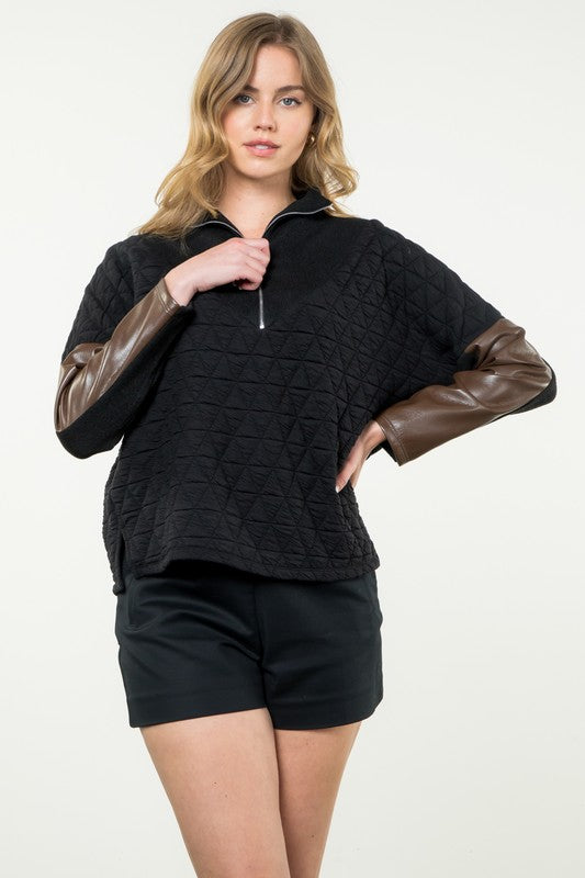 Triangle Quilted Half Zip Sweater