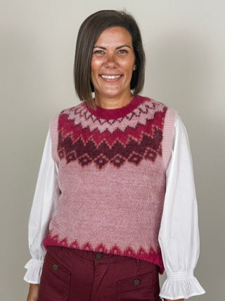 [TRIBAL] Crew Neck Fair Isle Sweater Vest