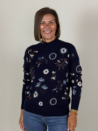 Mindy Embroidered Mock Neck Sweater
