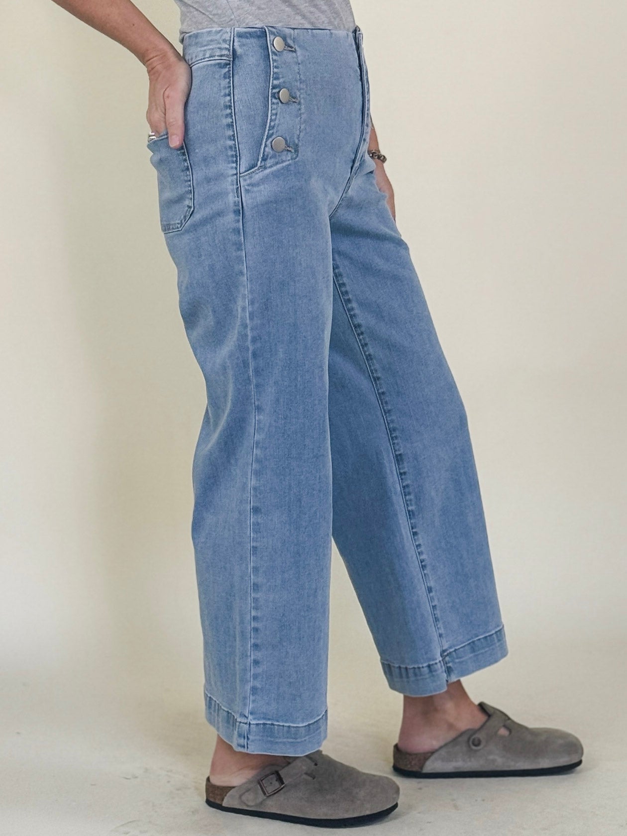 Diana Side Button Wide Leg Denim Pants