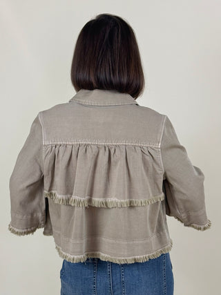 [Liverpool] Fiona 3/4 Sleeve Frayed Flounce Jacket