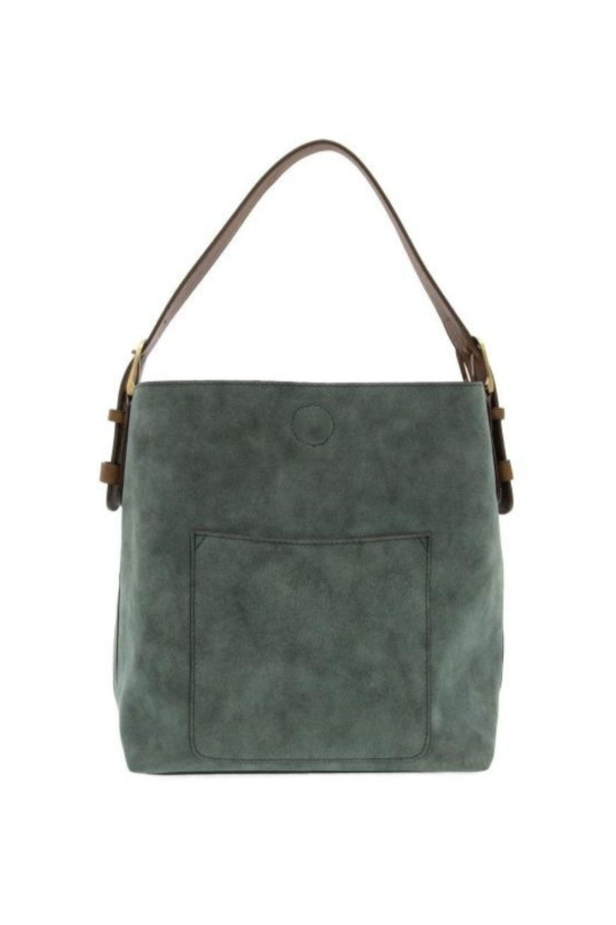 Rich Faux Suede Hobo Handbag with Coffee Handle - Deep Teal