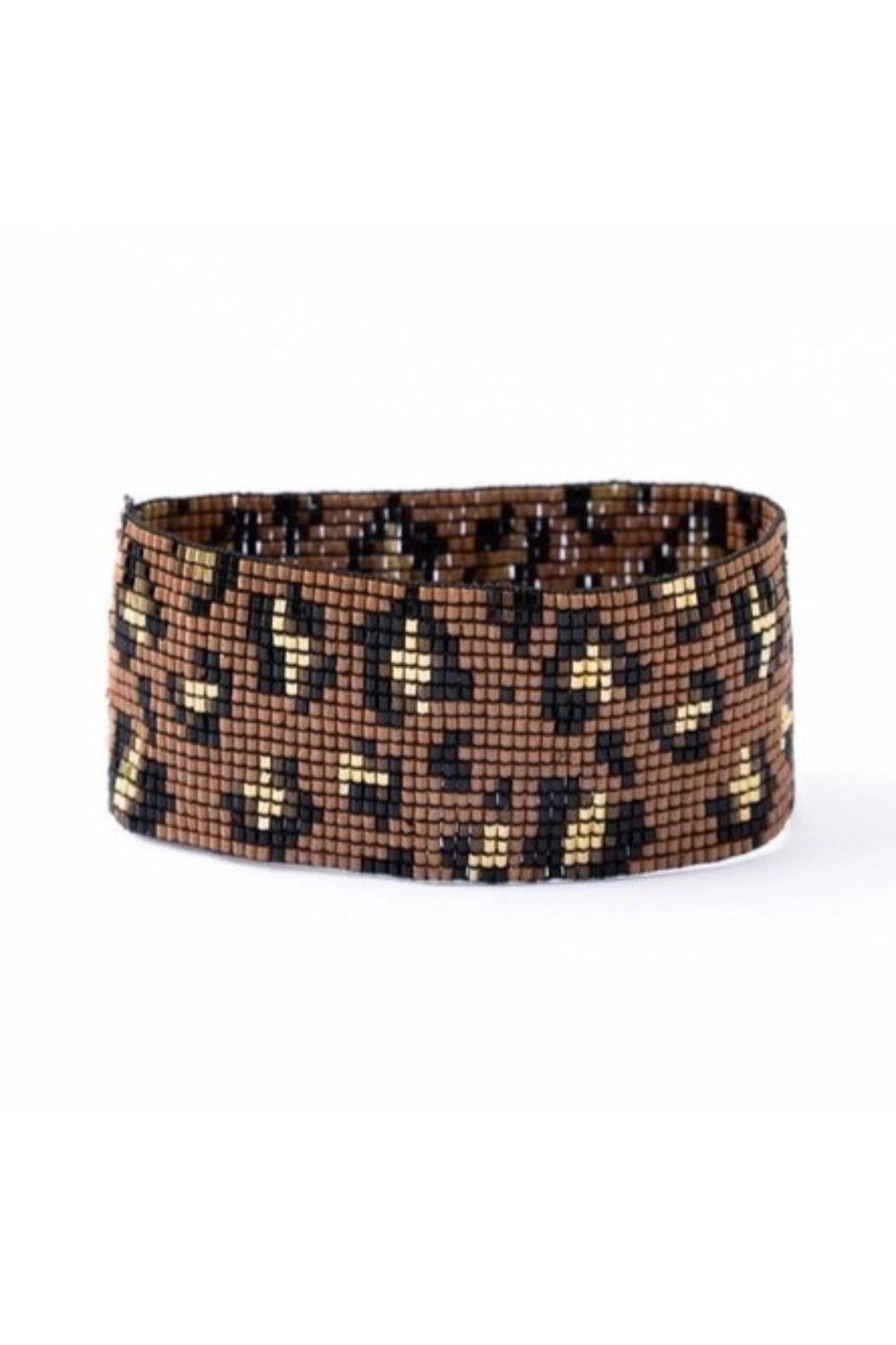 Brooklyn Cheetah Print Beaded Stretch Bracelet - Mocha