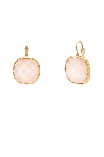 Faceted Stone French Clip Earrings - Champagne/Gold