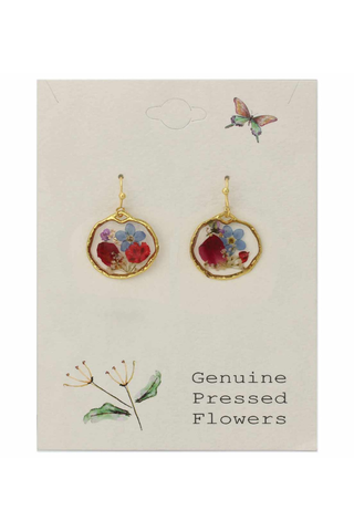 Cottage Floral Blue Red Dried Flower Earrings