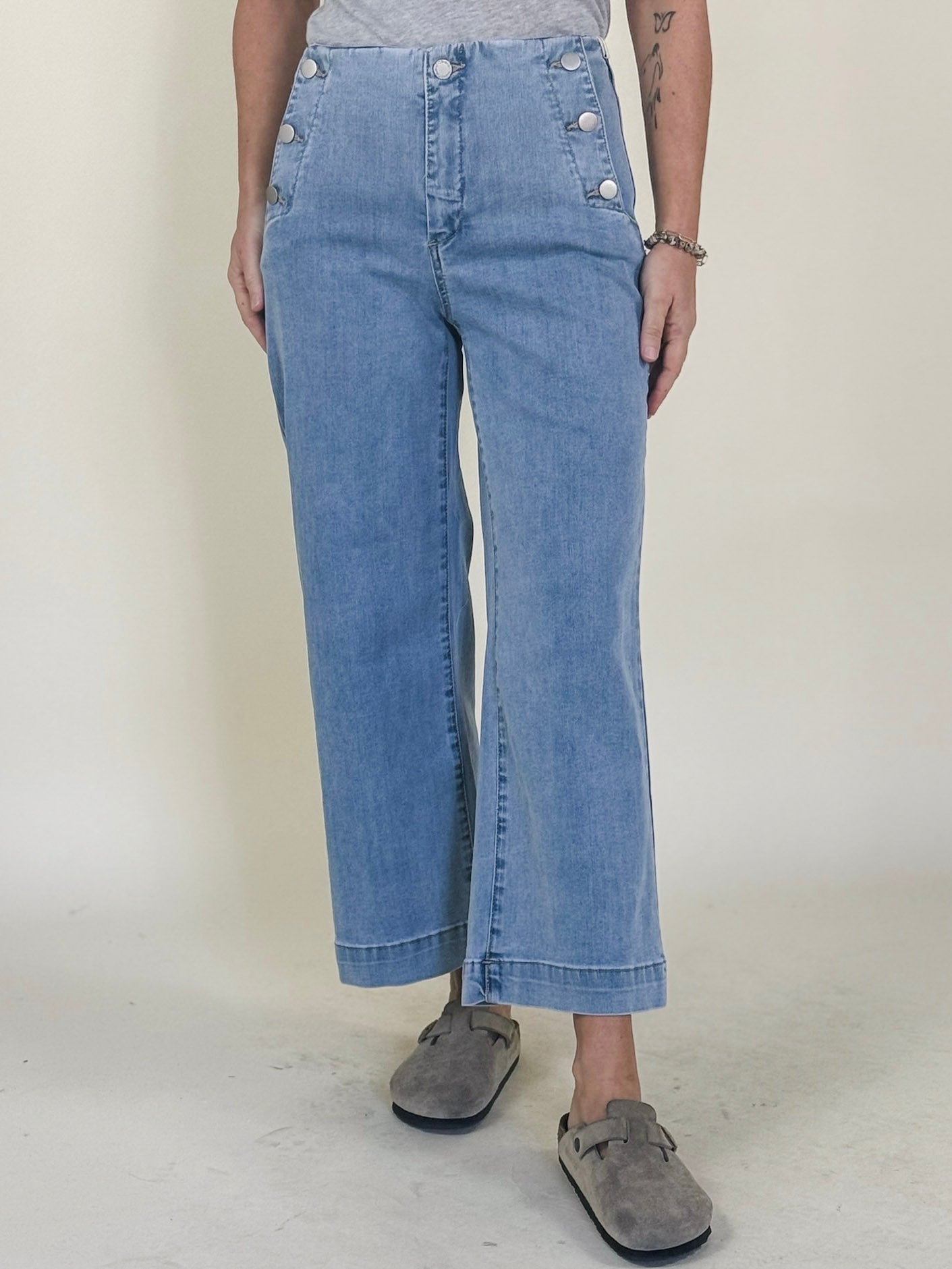 Diana Side Button Wide Leg Denim Pants