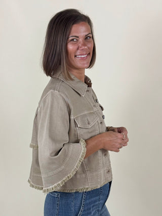 [Liverpool] Fiona 3/4 Sleeve Frayed Flounce Jacket