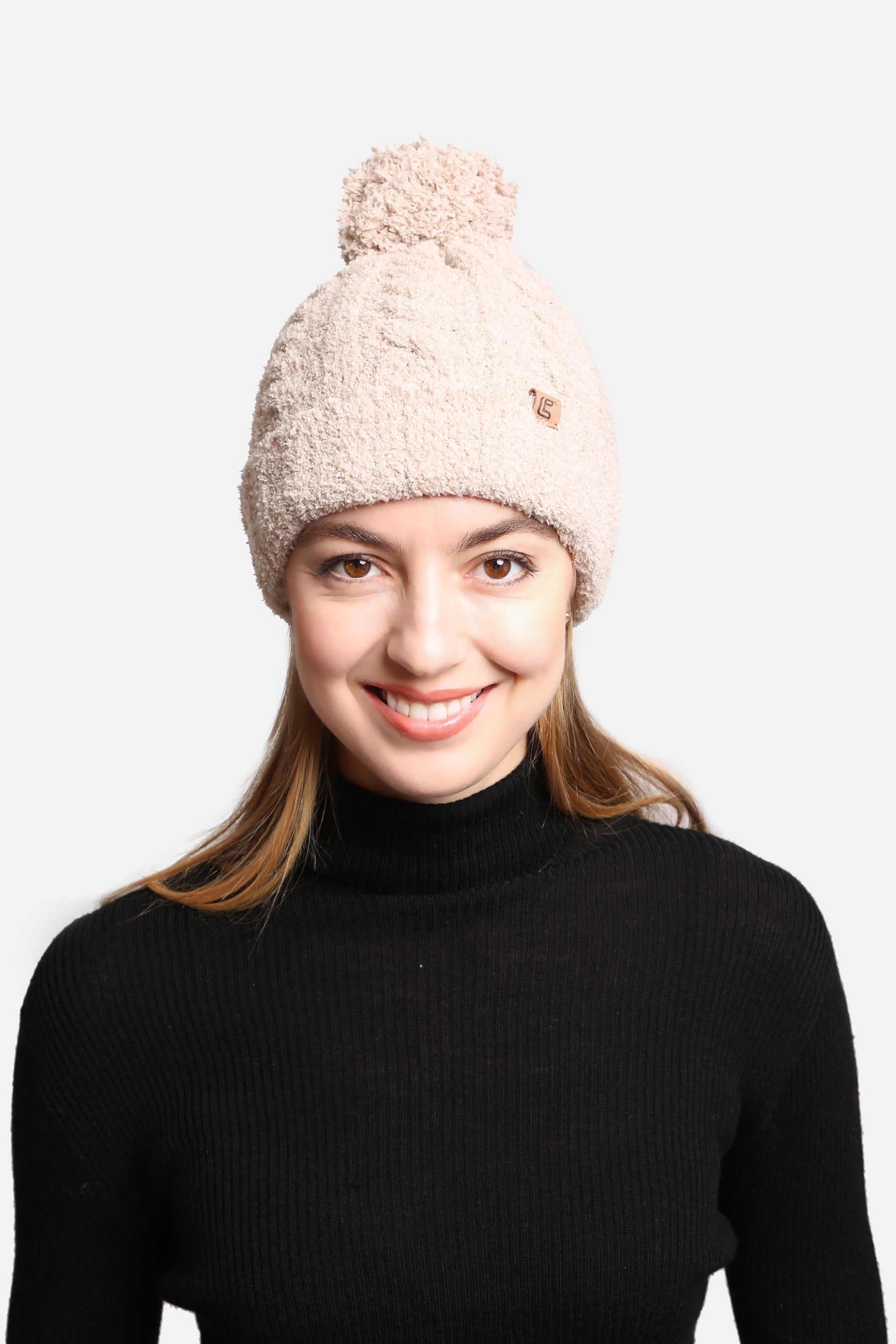 Beige Pom-Pom Beanie