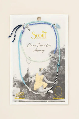 Mixed Media Wrap Bracelet/Necklace - Hope/Aquamarine/Silver